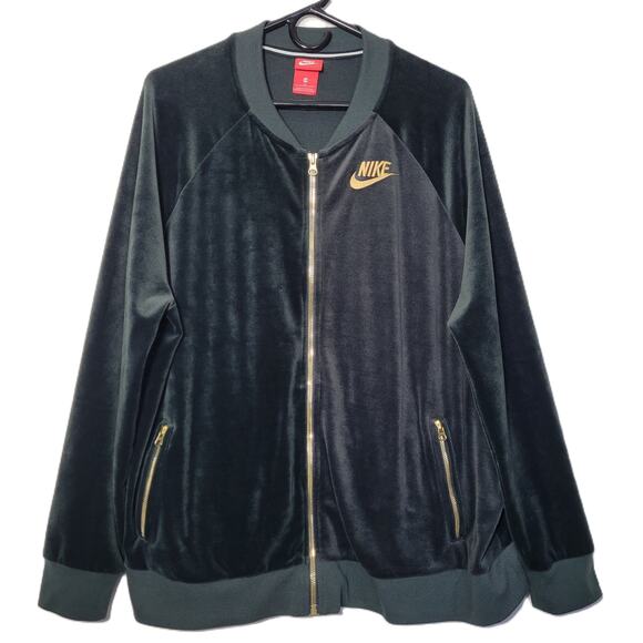 Nike Velvet Full Zip‎ Activewear Jacket Green with Gold Zipper Womens Size 2X - Picture 1 of 9